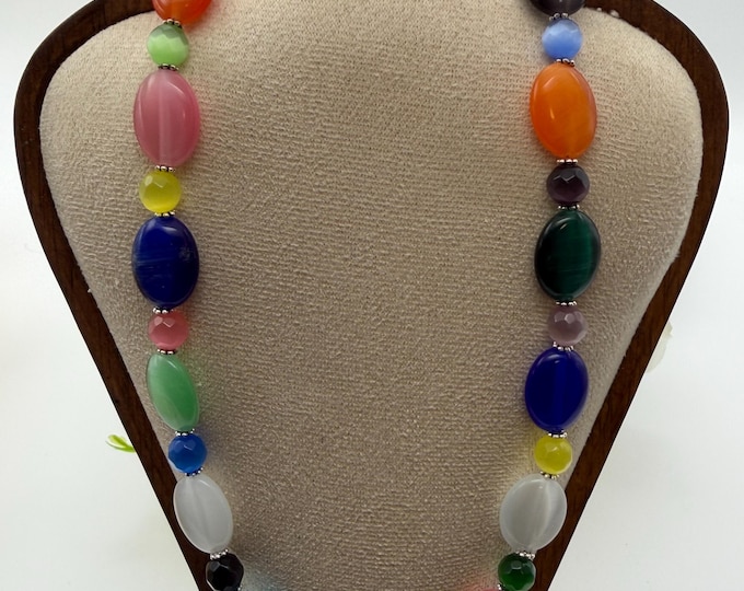 19” Colorful Cat’s Eye Necklace | Statement Necklace | Cat’s Eye Necklace