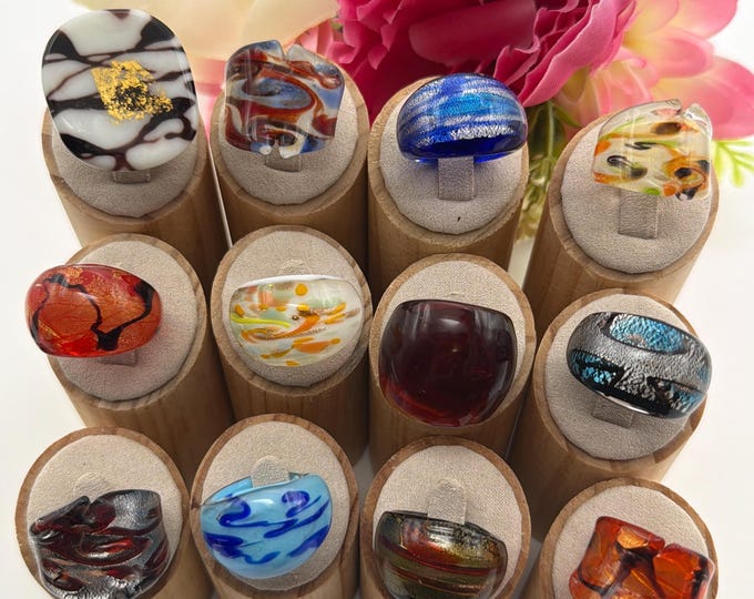 Size 8 1/4 - Lampwork Glass Rings | Assorted Glass Rings | Murano Glass Inspired Glass Rings