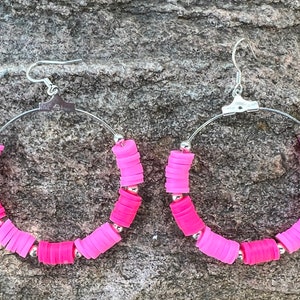 Pink Heishi Bead Hoop Earrings | Heishi Bead Earrings