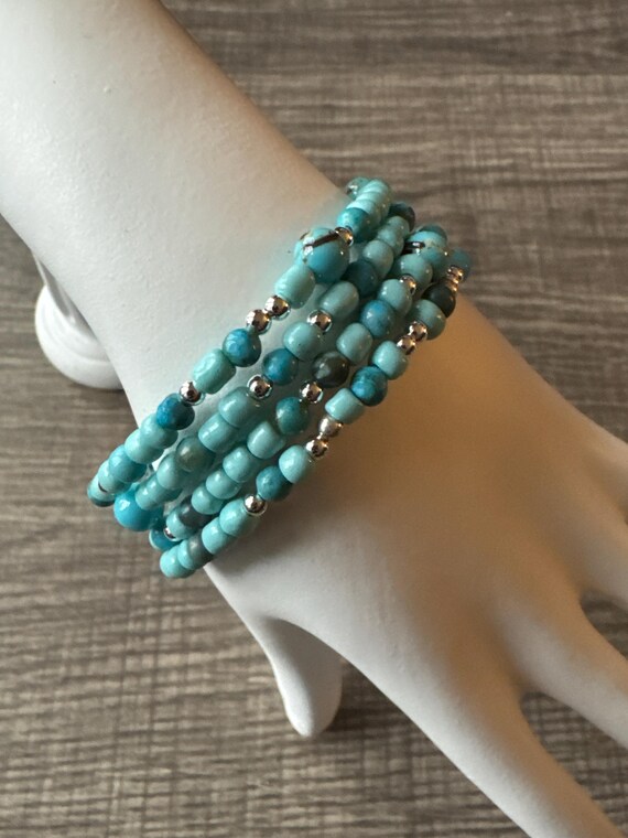 Blue Morse Code Memory Wire Bracelet | Message in a Bracelet | Beaded Bracelet | Support Bracelet
