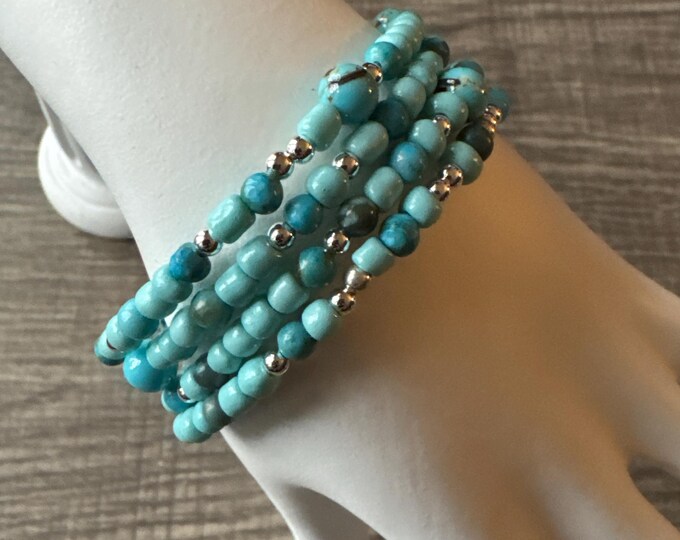 Blue Morse Code Memory Wire Bracelet | Message in a Bracelet | Beaded Bracelet | Support Bracelet