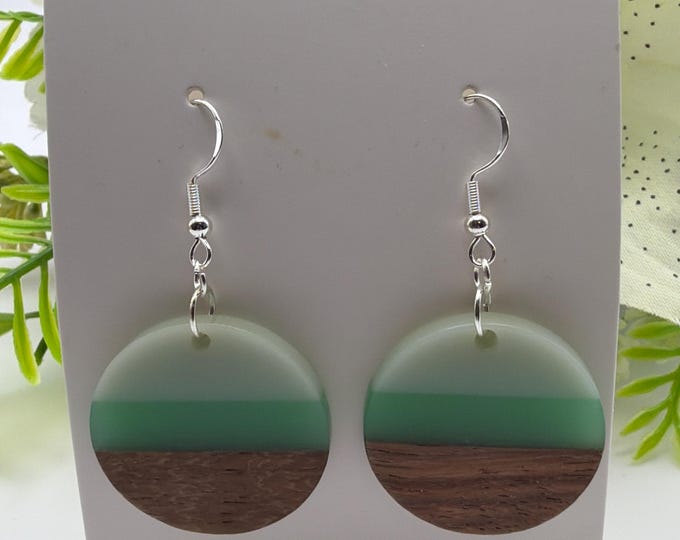 Walnut Wood, Resin w/ Sea Glass Earrings | Sea Glass Earrings