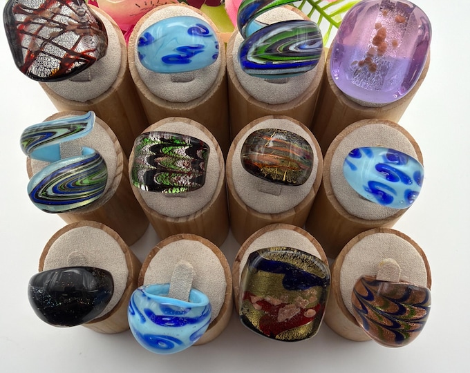 Size 9 1/2 - Lampwork Glass Rings | Assorted Glass Rings | Murano Glass Inspired Glass Rings