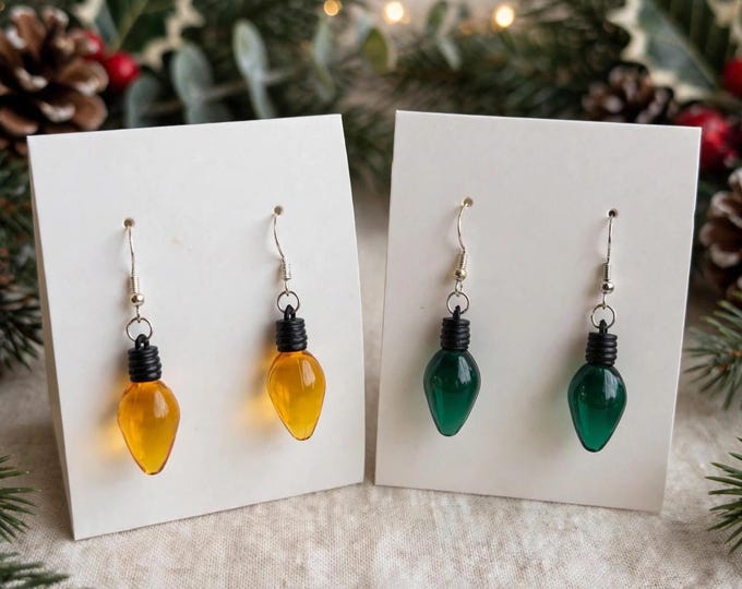 Christmas Light Bulb Earrings – Holiday Light Dangle Earrings, Xmas Jewelry, Stocking Stuffer