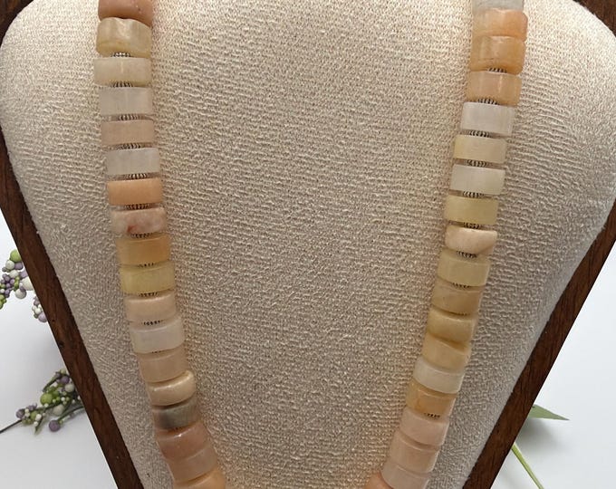 Sunstone Heishi Bead Necklace Set | 19” Sun Stone Statement Gemstone Necklace | 10mm Sun Stone Heishi Beads