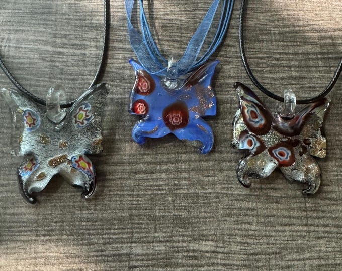 Millefiori Butterfly Pendant | Lampwork Glass Butterfly | Butterfly Pendant Necklace