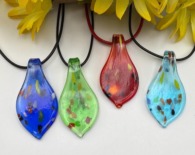Lampwork Glass Leaf Pendant (Small) | Glass Leaf Pendant Necklace