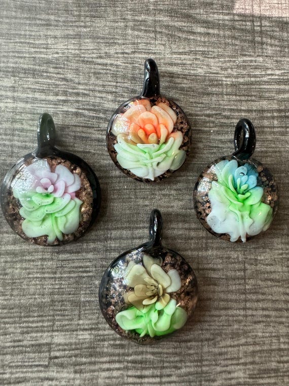 Flower Pendant Necklace | 3D Flower Pendant | Murano Glass Flower Necklace