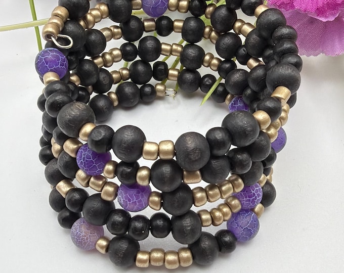 Purple Cracked Dragon Agate Bracelet | Memory Wire Bracelet | Beaded Bracelet
