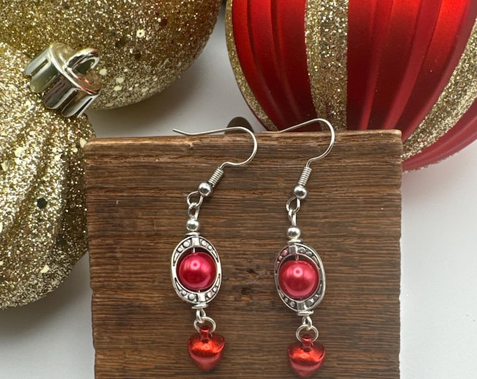 Red Bell & Pearl Earrings