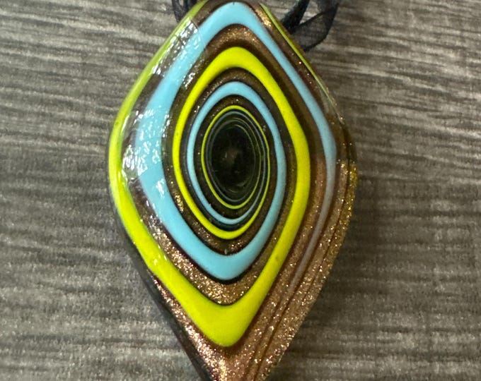 Yellow/Gold/Blue Leaf Pendant | Murano Glass Leaf | Leaf Pendant Necklace