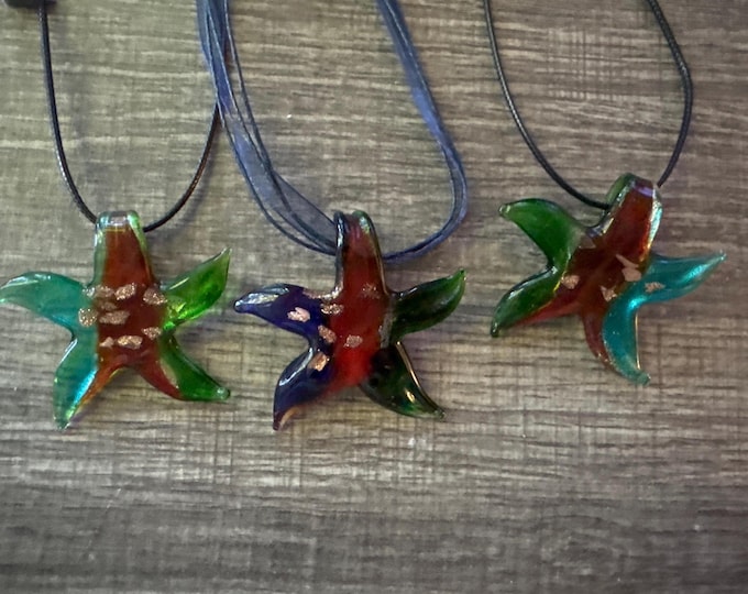 LampWork Glass Starfish Pendant Necklace