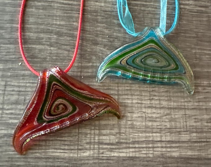 Whale Tail Pendant Necklace| Lampwork Whale Tail Pendant | Glass Whale Tail Pendant Necklace