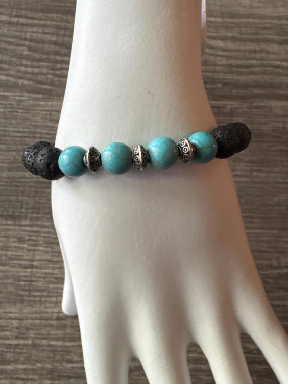 Blue Howlite & Lava Bead Bracelet