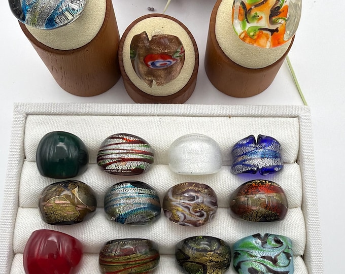 Size 7 - Lampwork Glass Rings | Assorted Glass Rings | Murano Glass Inspired Glass Rings | Millefiori Glass Rings