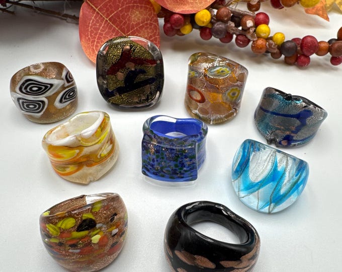 Size 8 - Assorted Glass Rings - Millefiori Glass Rings | Murano Glass Inspired Glass Rings