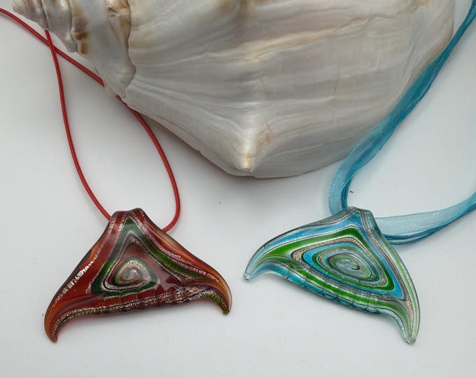 Whale Tail Pendant Necklace| Lampwork Whale Tail Pendant | Glass Whale Tail Pendant Necklace