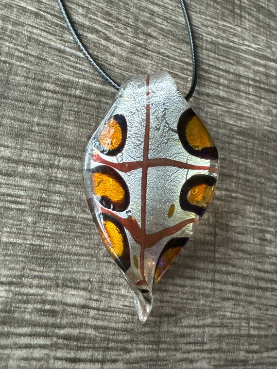 Lampwork Glass Leaf Pendant Necklace