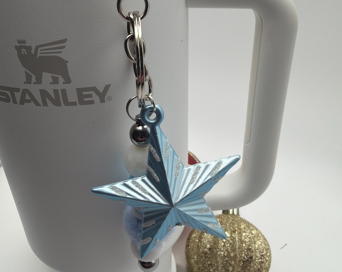 Blue Christmas Star Straw Charm | Stanley Cup Accessories | Christmas Themed Straw Charm