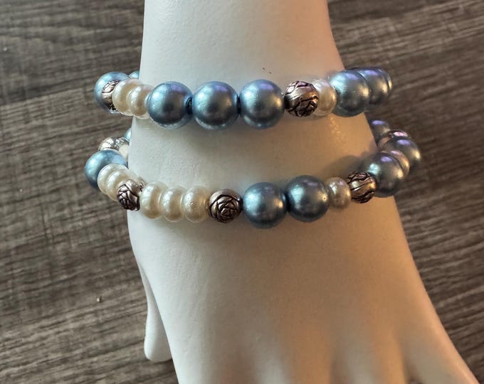 Blue Pearl Stretch bracelet | Bless Your Heart - Morse Code | Message in a Bracelet | Beaded Bracelet | Quote Bracelet