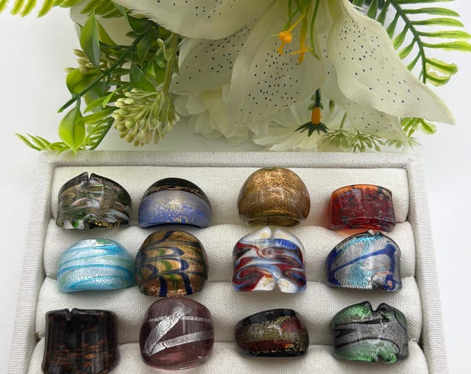 Size 8 1/4 - Lampwork Glass Rings | Assorted Glass Rings | Murano Glass Inspired Glass Rings