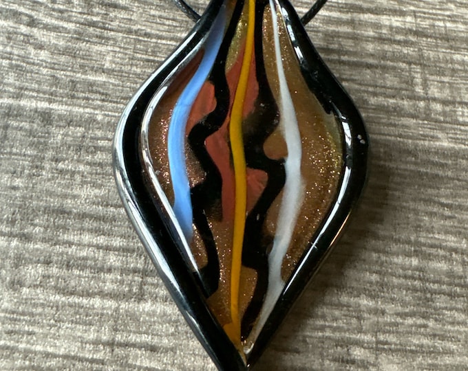 Black/Gold Leaf Pendant | Murano Glass Leaf | Leaf Pendant Necklace