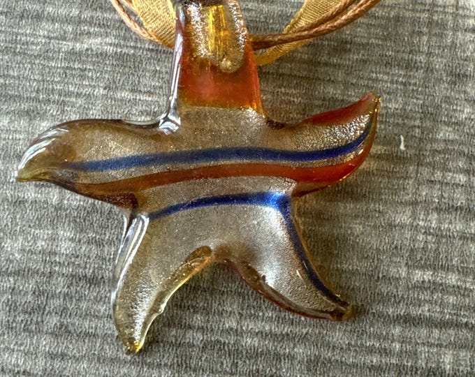 Gold Color/Blue/Orange Glass Starfish Pendant | Lampwork Glass Starfish | Strafish Pendant Necklace