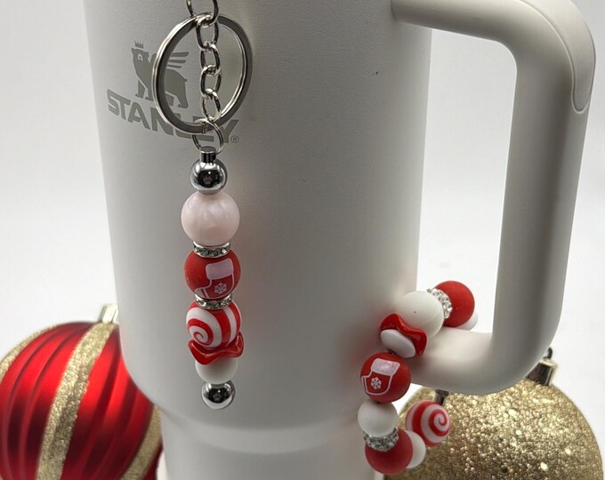 Christmas Stocking Stuffer Tumbler Handle Bracelet | Stanley Cup Accessories | Cup Handle Bracelet | Christmas Straw Charm/Purse Charm