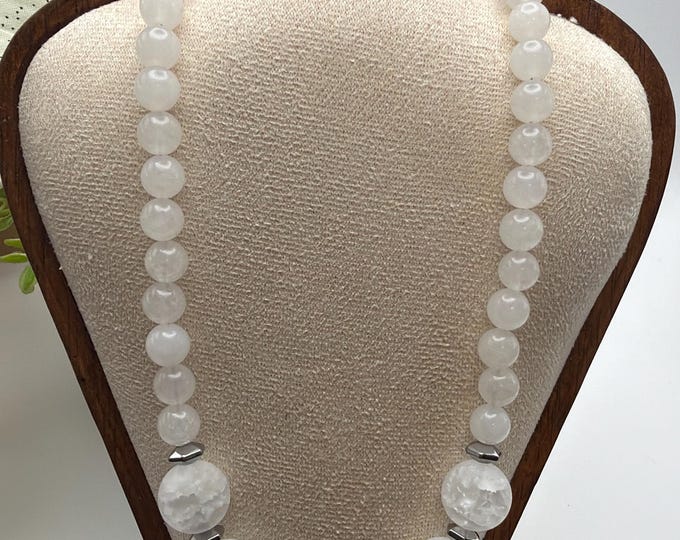 White Quartz Bead Necklace |  20” Statement Necklace | Quartz Necklace