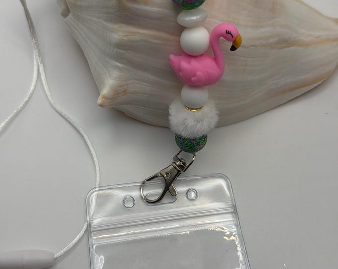 Pink Flamigo Lanyard | Flamingo Silicone Bead Lanyard | Cruise Lanyard