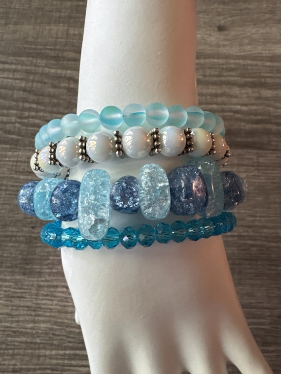 Blue Multi Strand Memory Wire Bracelet