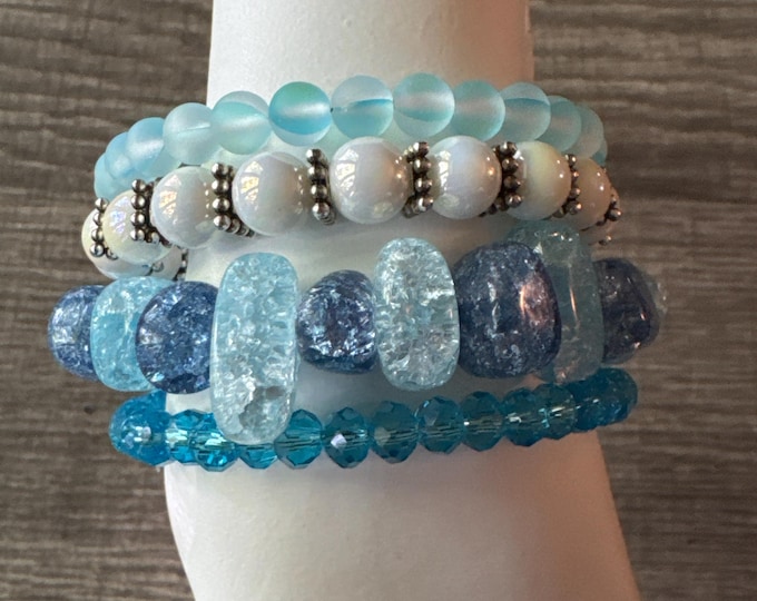 Blue Multi Strand Memory Wire Bracelet