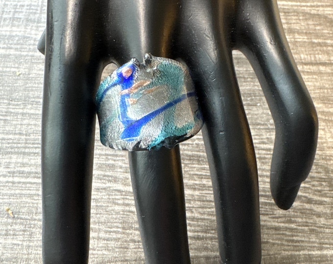 Blue Murano Glass LampWork Ring - Size 8 1/4