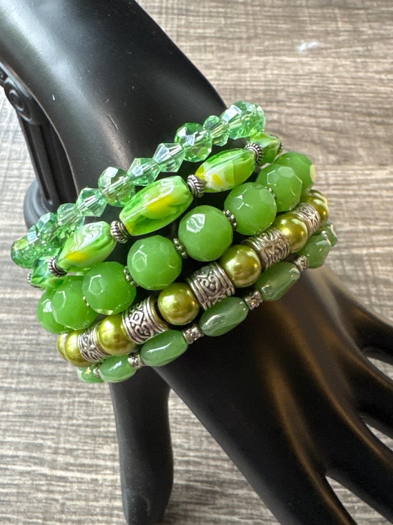 Multi-Strand Green Memory Wire Bracelet
