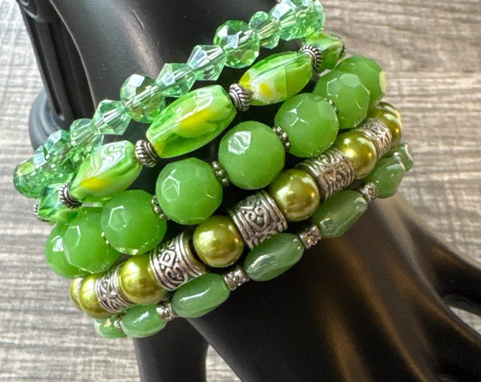 Multi-Strand Green Memory Wire Bracelet