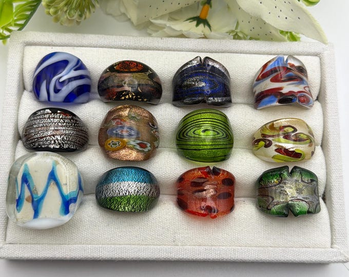 Size 8 1/2 - Lampwork Glass Rings | Assorted Glass Rings | Murano Glass Inspired Glass Rings