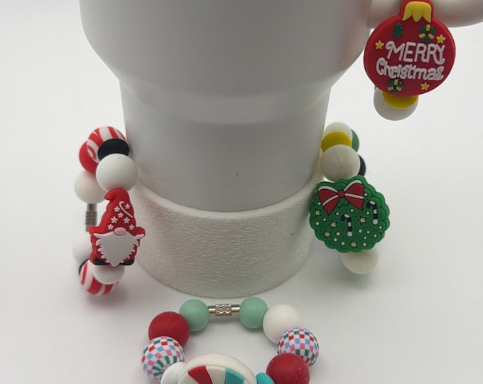 Christmas Themed Tumbler Handle Bracelet | Stanley Cup Accessories | Cup/Tumbler Handle Bracelet