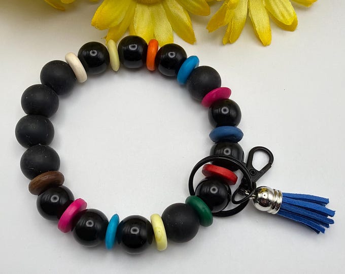 Black Bead Wristlet/Keychain | Silicone Bead Wristlet | Silicone Bead Key Chain