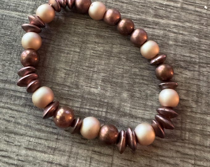 Copper Color Bead & Pearl Bead Stretch Bracelet | Support - Morse Code Bracelet | Stretch Bracelet | Message in a Bracelet | Quote Bracelet