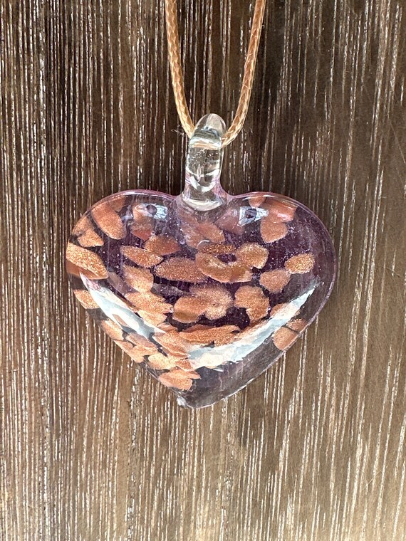 Clear Heart w/gold Flecks Glass Heart | Lampwork Glass Heart | Heart Pendant Necklace