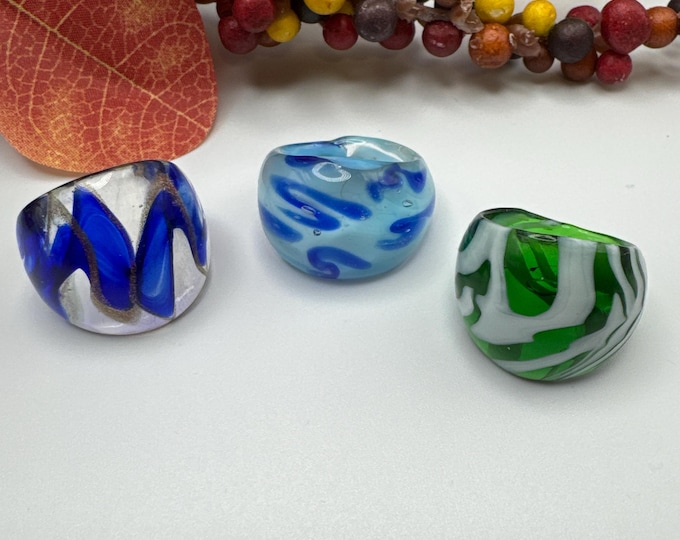 Size 8 - Assorted Glass Rings - Millefiori Glass Rings | Murano Glass Inspired Glass Rings