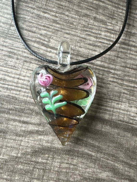 Gold/Black Swirl Heart Pendant | Murano Glass Heart | Heart Pendant Necklace