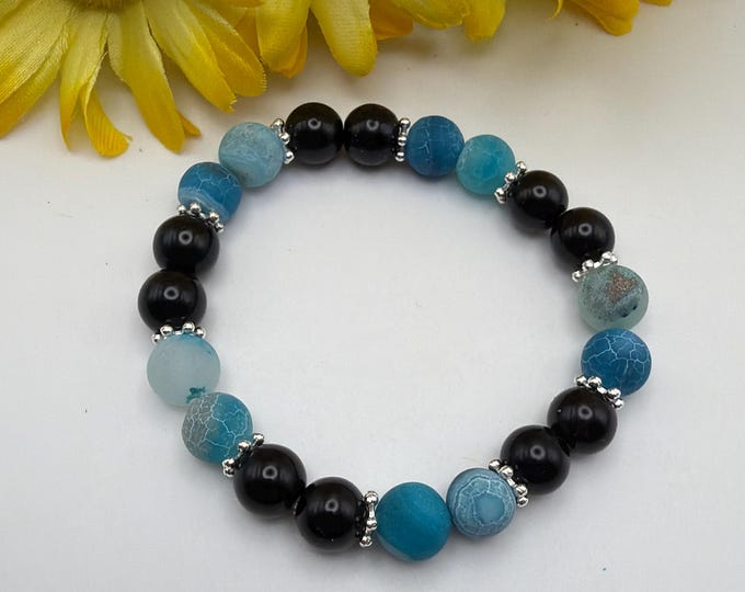 Blue Agate Stretch Bracelet | Dyed Agate Crackle Bracelet