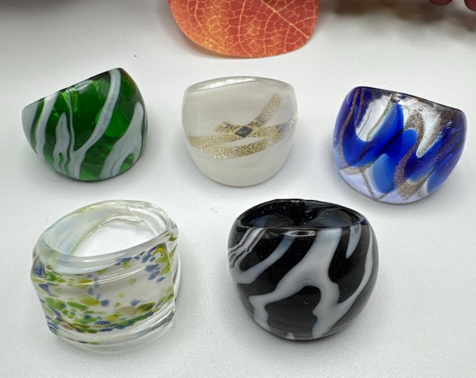 Size 8 - Assorted Glass Rings - Millefiori Glass Rings | Murano Glass Inspired Glass Rings
