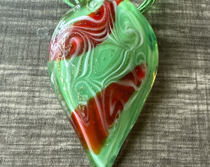 Green/Red/White Leaf Pendant | Murano Glass Leaf | Leaf Pendant Necklace