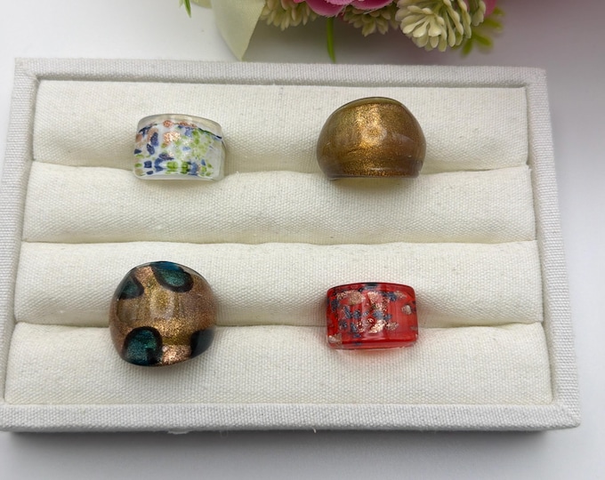 Size 8 3/4 - Lampwork Glass Rings | Assorted Glass Rings | Murano Glass Inspired Glass Rings