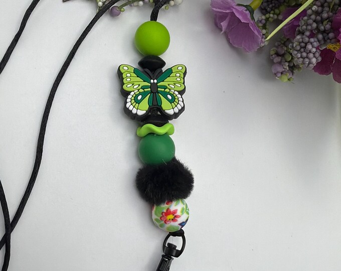 Green Butterfly Lanyard | Butterfly Silicone Bead Lanyard | Cruise Lanyard