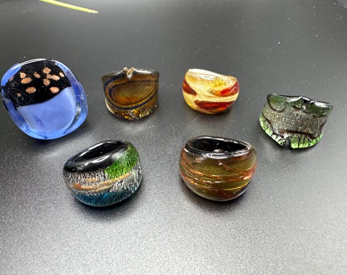Size 7 1/2 - Assorted Glass Rings | Murano Glass Inspired Glass Rings