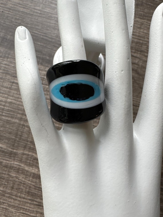 Black Evil Eye Glass Dome Ring - Size 8 1/2