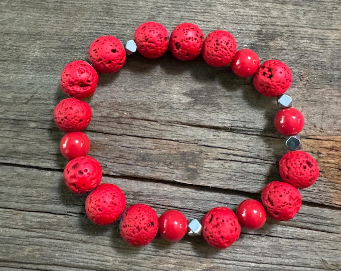 Bad Ass - Morse Code | Stretch Bracelet | Message in a Bracelet | Beaded Bracelet | Quote Bracelet |Red lava rock